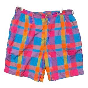 Clubfellow Plaid Pattern Shorts Women's Size 36 Waist Casual Beach 100% Cotton‎